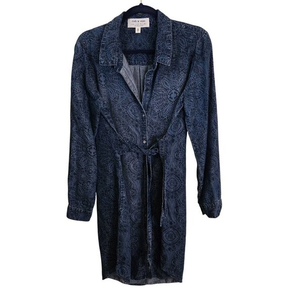 Anthropologie Cloth & Stone Floral Print Tie Front Chambray Shirt Dress Size M - Picture 2 of 7